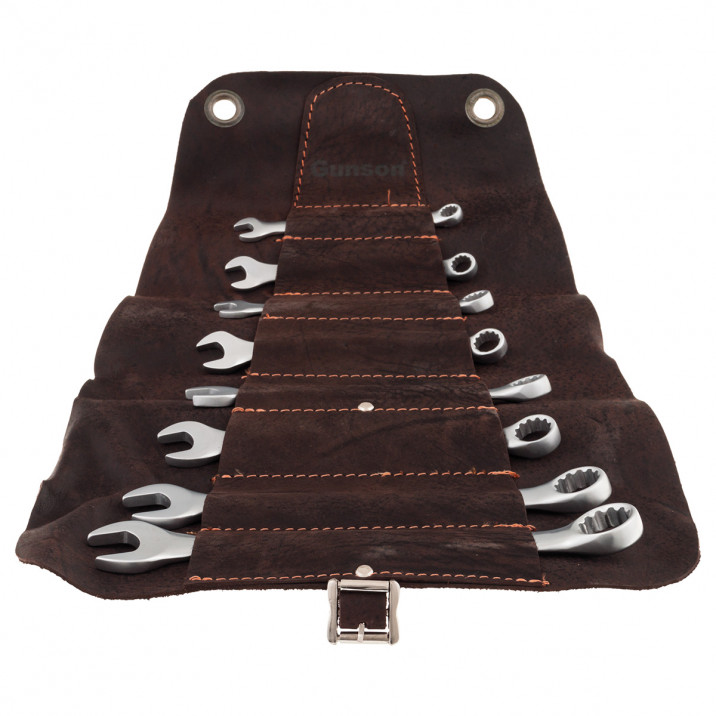 Spanner Set, metric, leather tool roll, 8 piece