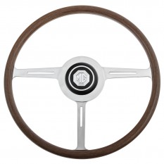 Steering Wheel, MGA factory style, wood rim, with centre pad and boss