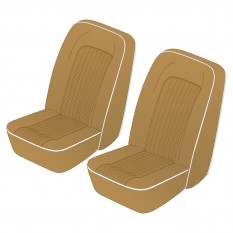 Seat Cover Set, leather, light tan/white piping, pair